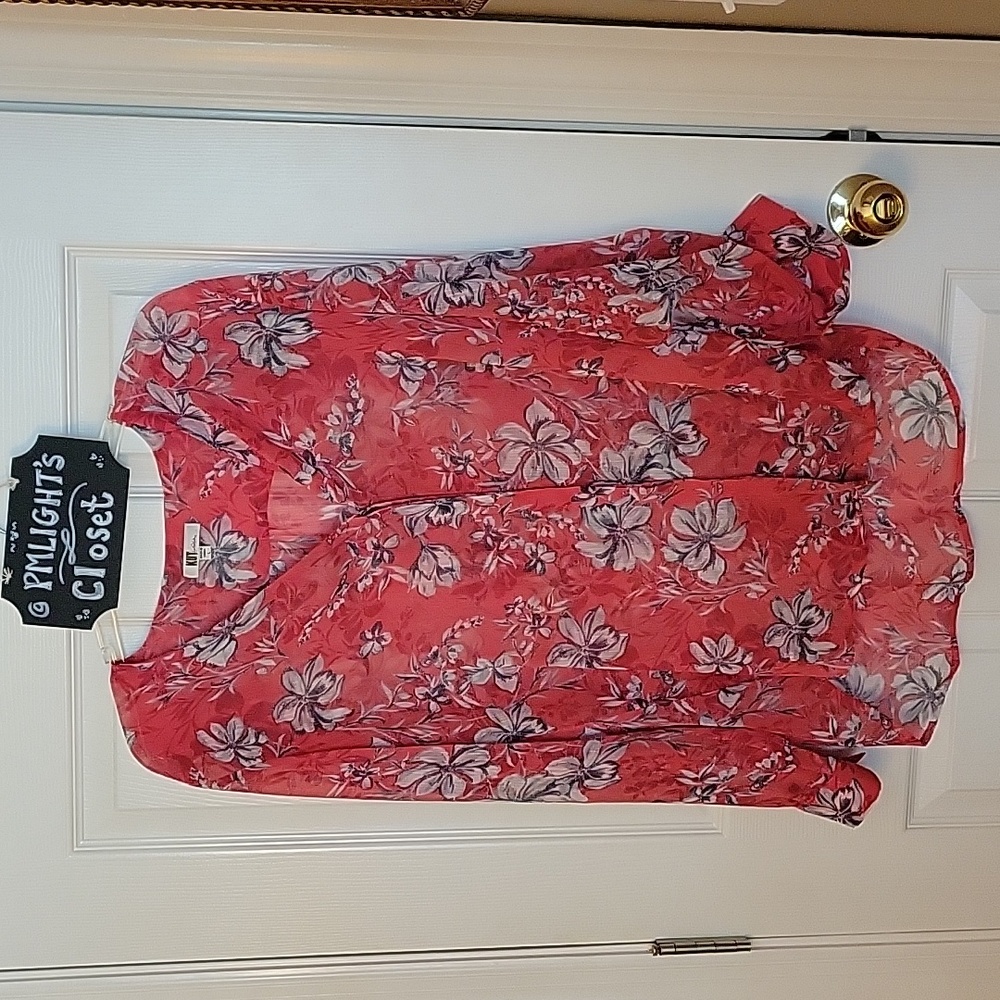 Kut from the Kloth Blouse Large Tropical Pink Gray Floral